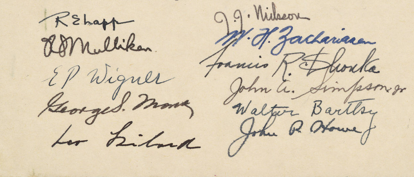 Some signatories to the Szilárd petition (source: Wikipedia).