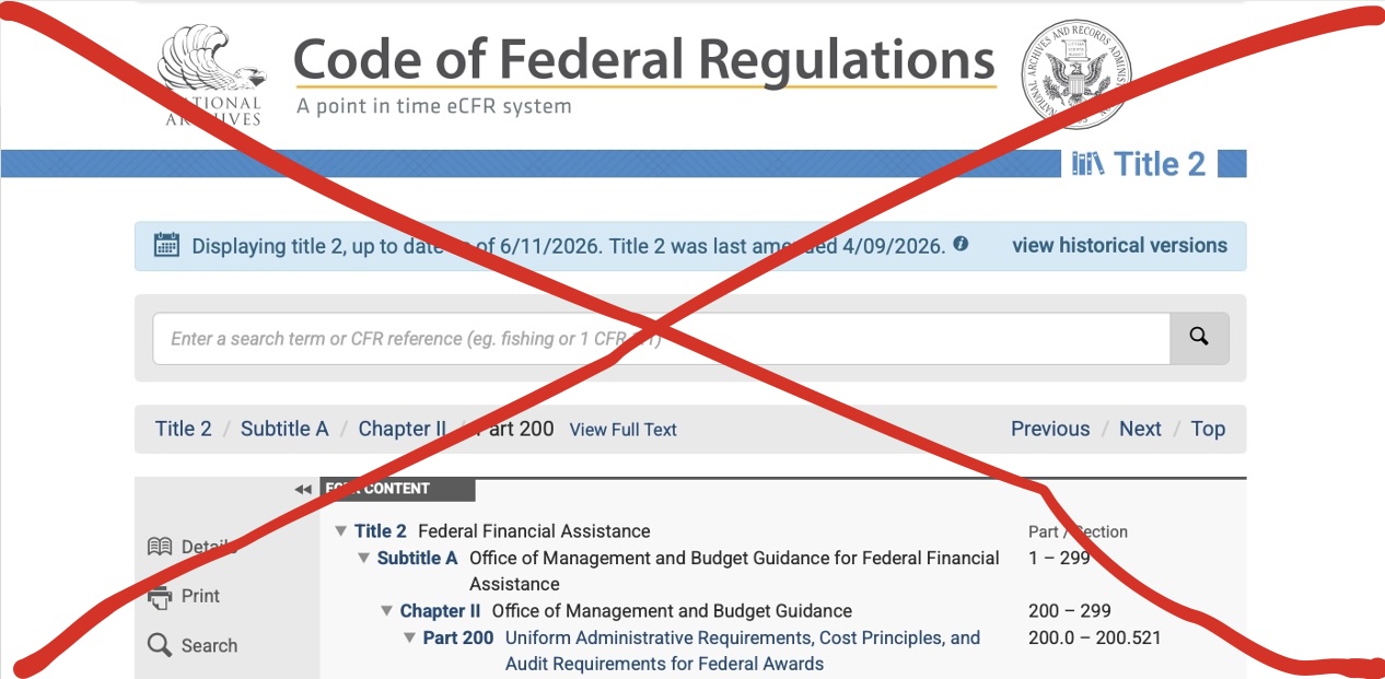 Code of Federal Regulations 2CFR200 being undercut